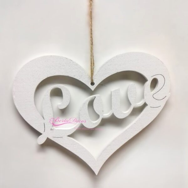 Coração Madeira "Love" 15x12cm Branco
