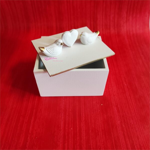 Caixa Madeira Branca C/Pássaros 10x8.5cm H6cm