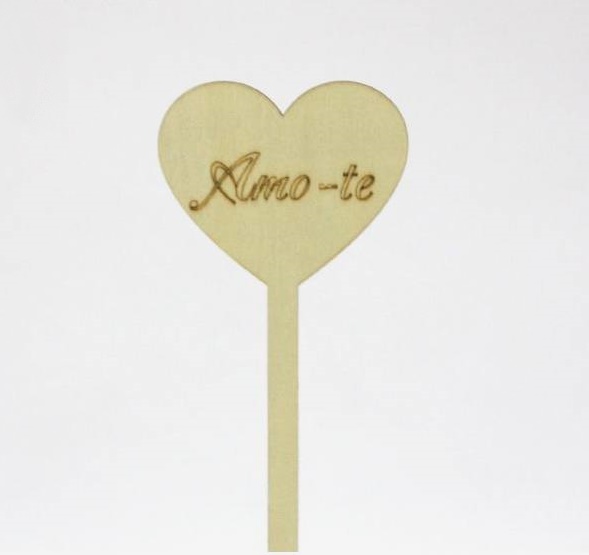 Pac. 6 Picos de Madeira Coração "Amo-te"