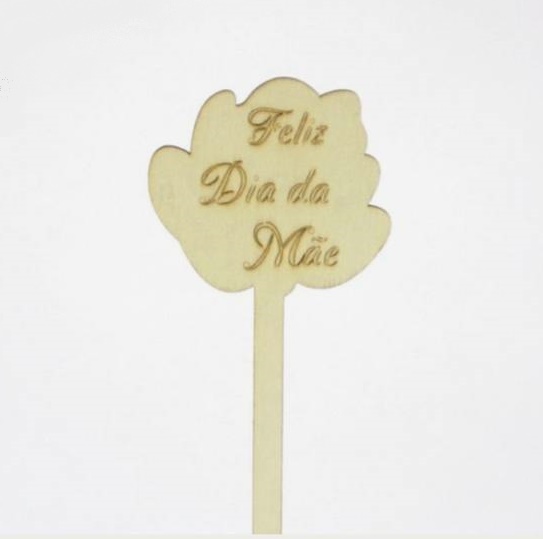 Pac.6 Picos de Madeira 8cm "Feliz Dia Mãe"