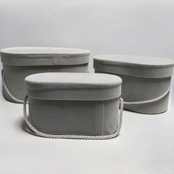 Conj. 3 caixas oval 24x15 Cinza