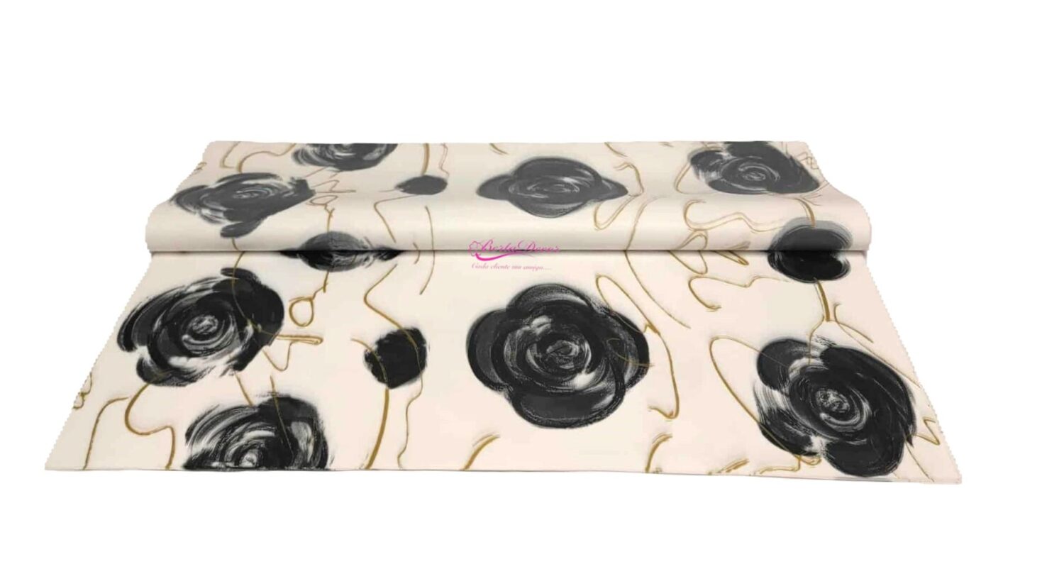 Pac. 20 Folhas 58x58  Branco  Rosas Pretas