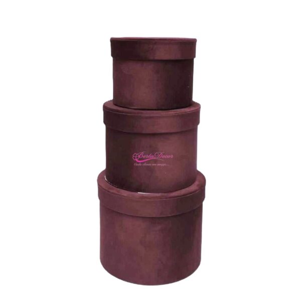 Conj. 3 Cxas. em Veludo 18x16x14 Bordeau