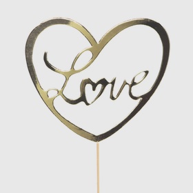 Pac.10 Picos 50cm  "Coração LOVE" Ouro 10cm