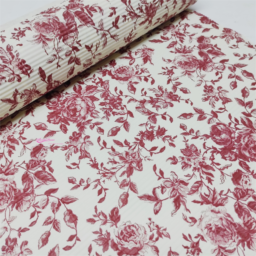 Rolo "Papel Canelado" 50cmx10y "Flores" Bordeaux